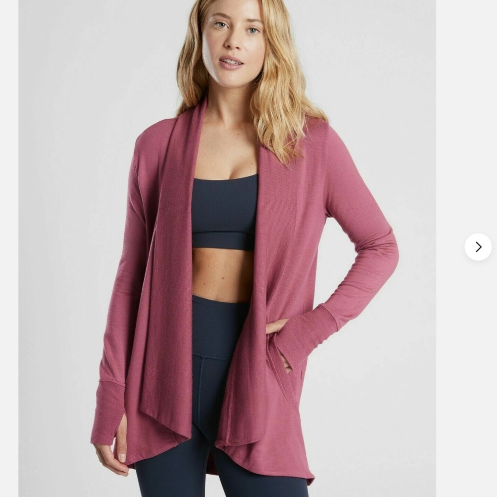 Athleta Wrap Cardigan M Petite Open Long Sleeve Lightweight Travel Lounge Yoga